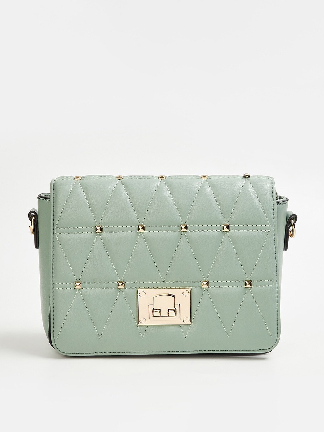 

CODE by Lifestyle Green Textured Structured Sling Bag with Quilted