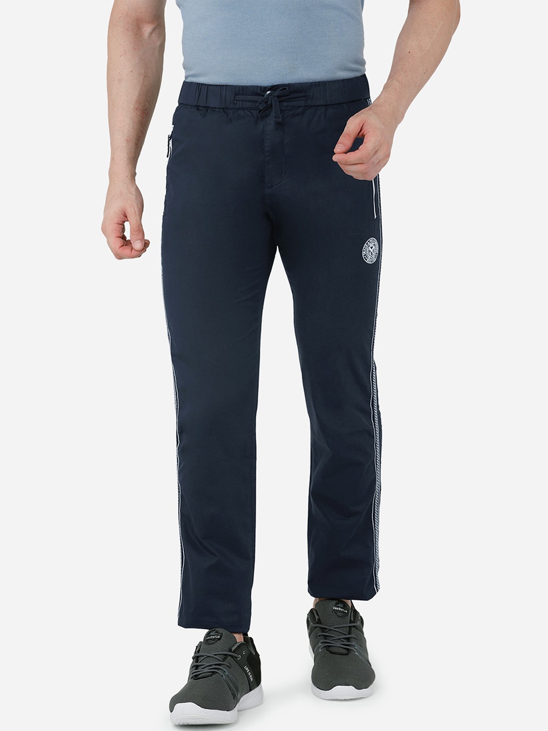 

beevee Men Navy Blue Solid Pure Cotton Narrow-Fit Track Pants