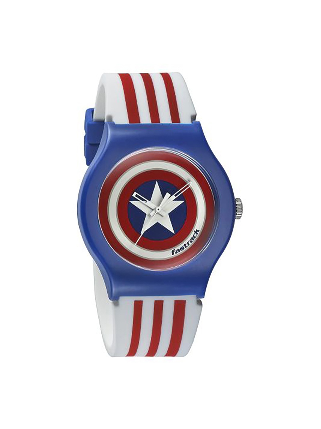 

Fastrack Unisex Red & Blue Captain America Dial & Black Straps Analogue Watch 9915PP89