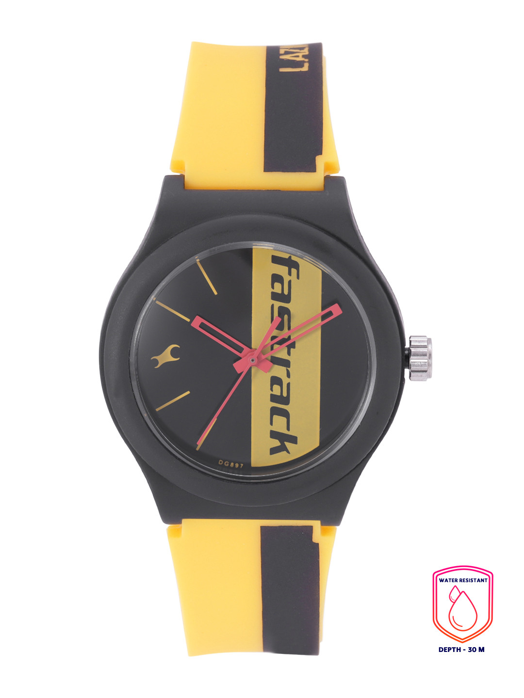 

Fastrack Unisex Black Printed Dial & Yellow Straps Tees Lazy Analogue Watch 38037PP08