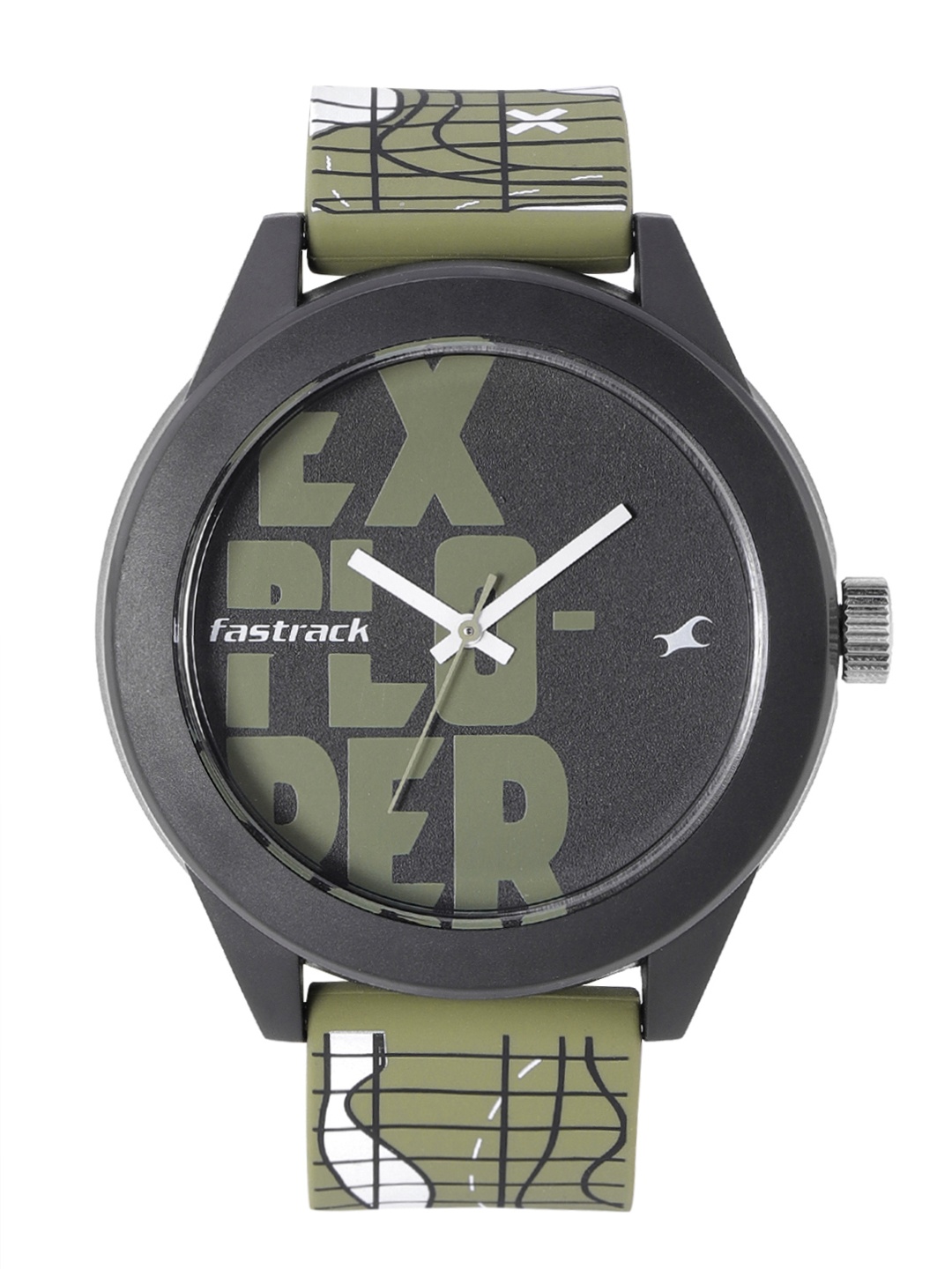 

Fastrack Unisex Black Typo Print Dial & Olive Green Printed Strap Analogue Watch 38003PP17