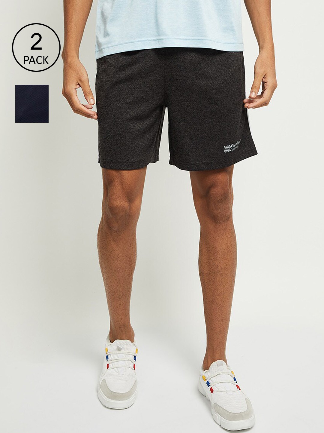 

max Men Pack Of 2 Blue & Grey Sports Shorts