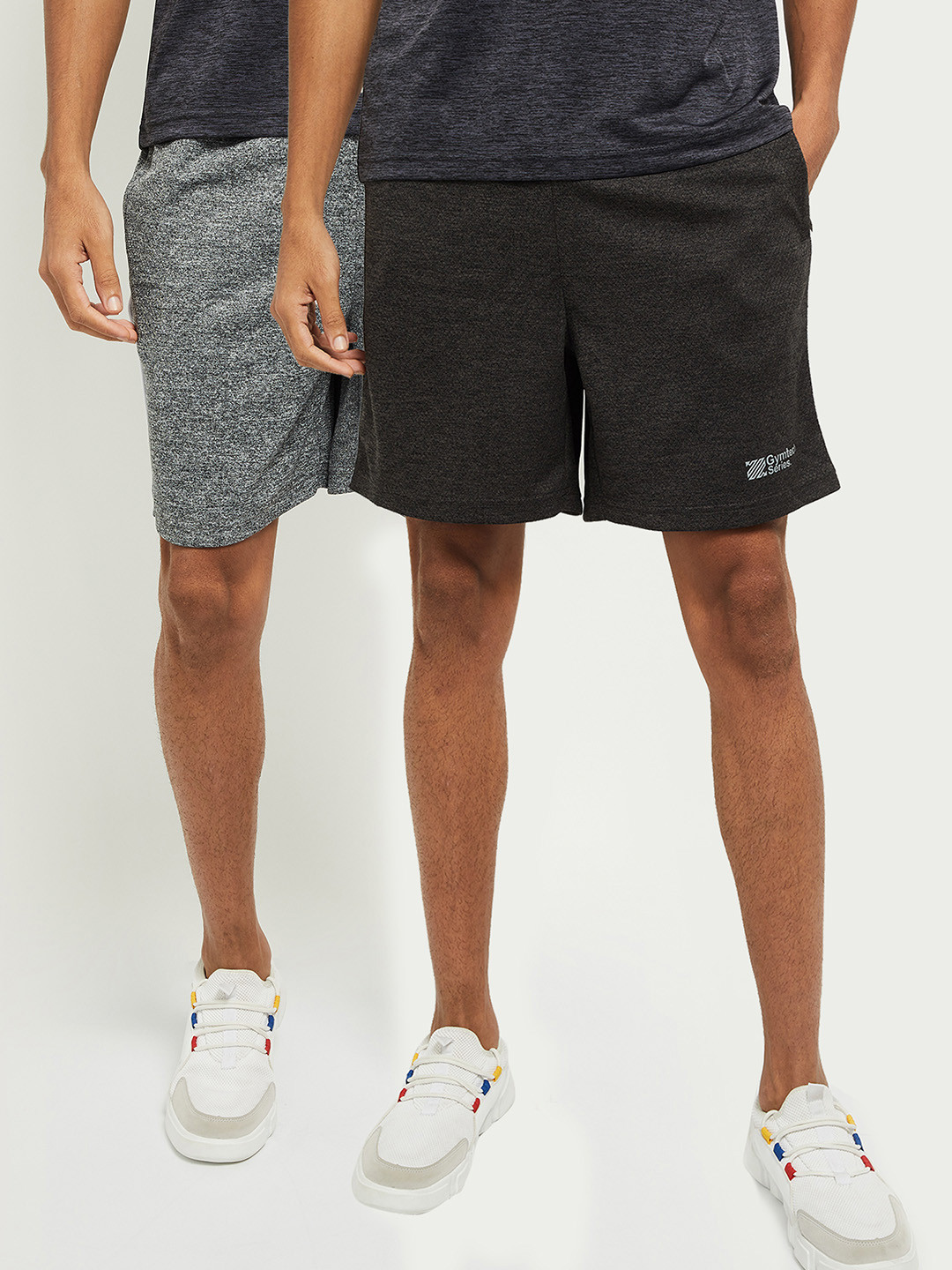 

max Pack of 2 Men Grey Melange & Charcoal Grey Sports Shorts