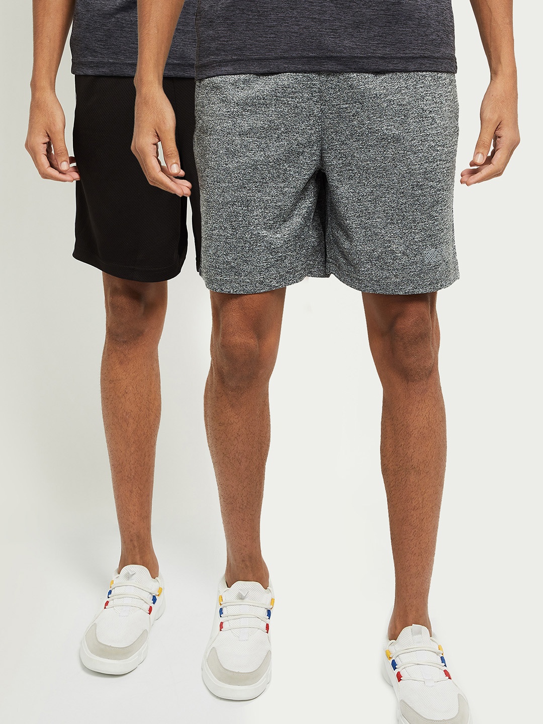 max Men Pack of 2 Grey Melange Sports Shorts