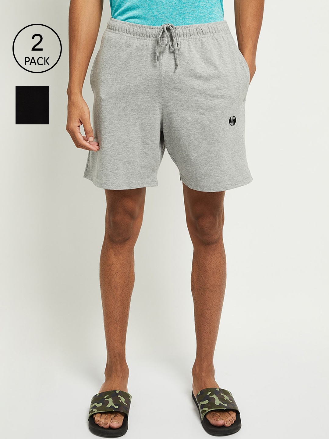 

max Men Pack Of 2 Grey Melange & Black Melange Regular Shorts