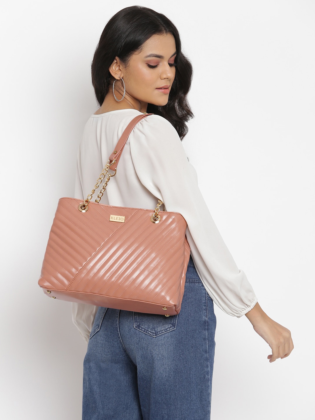 

KLEIO Quilted Tote Shoulder Bag, Peach