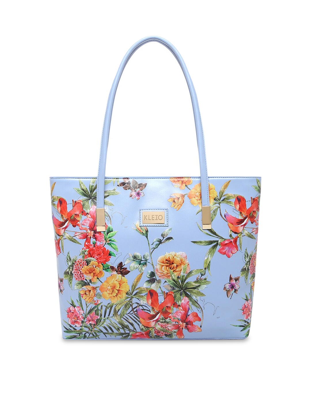

KLEIO Turquoise Blue Floral Printed Structured Shoulder Bag