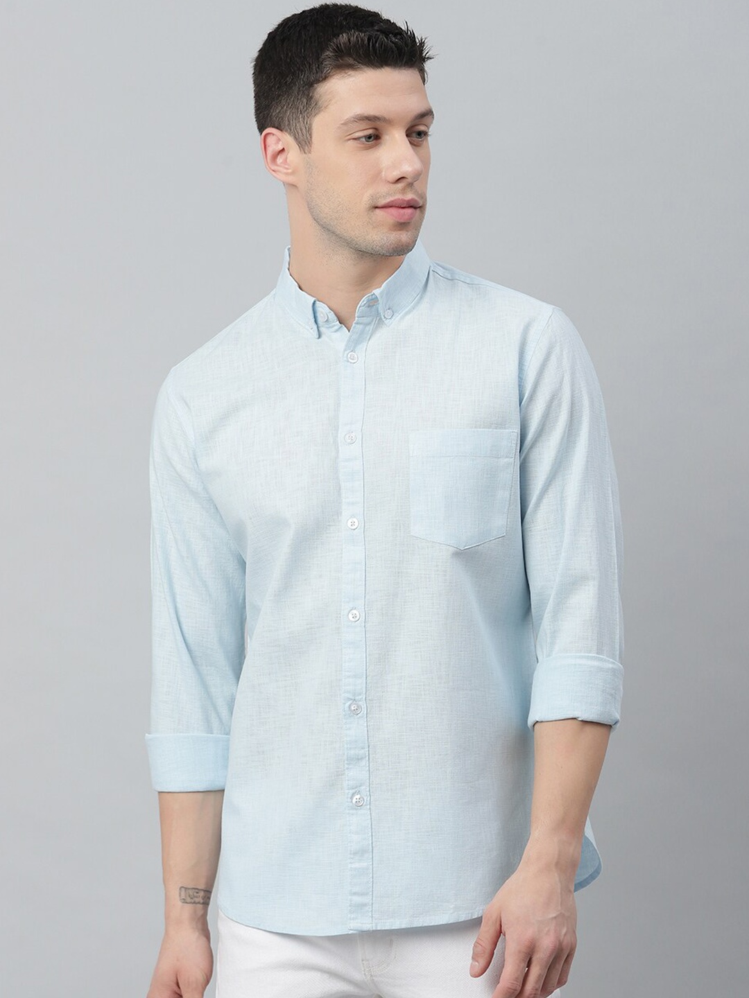 

Dennis Lingo Men Blue Slim Fit Opaque Cotton Casual Shirt