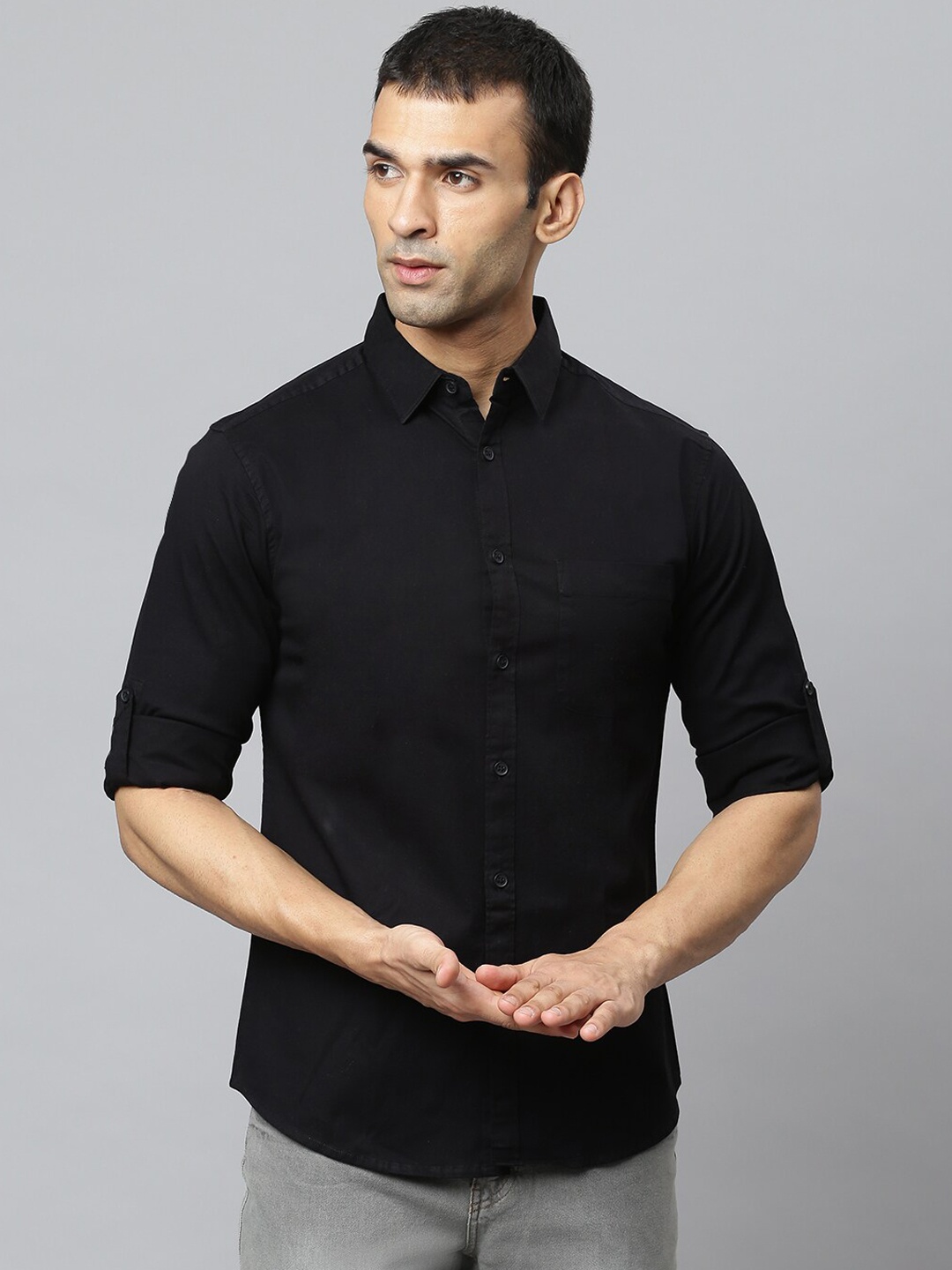 

Dennis Lingo Men Black Slim Fit Opaque Casual Shirt