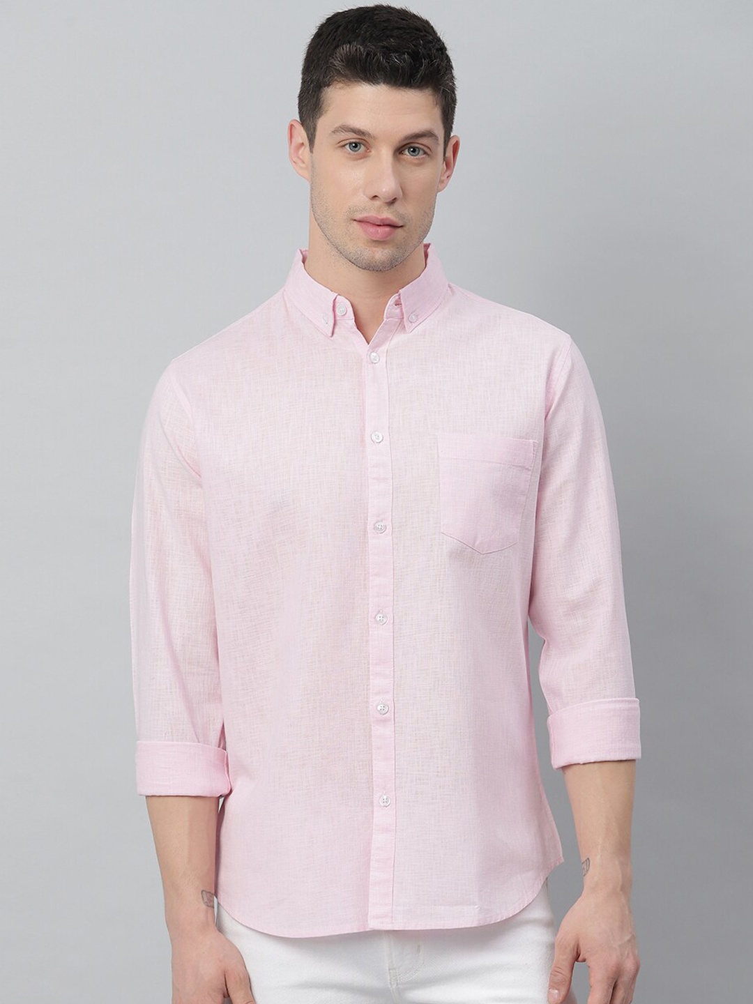 

Dennis Lingo Men Pink Slim Fit Opaque Cotton Casual Shirt