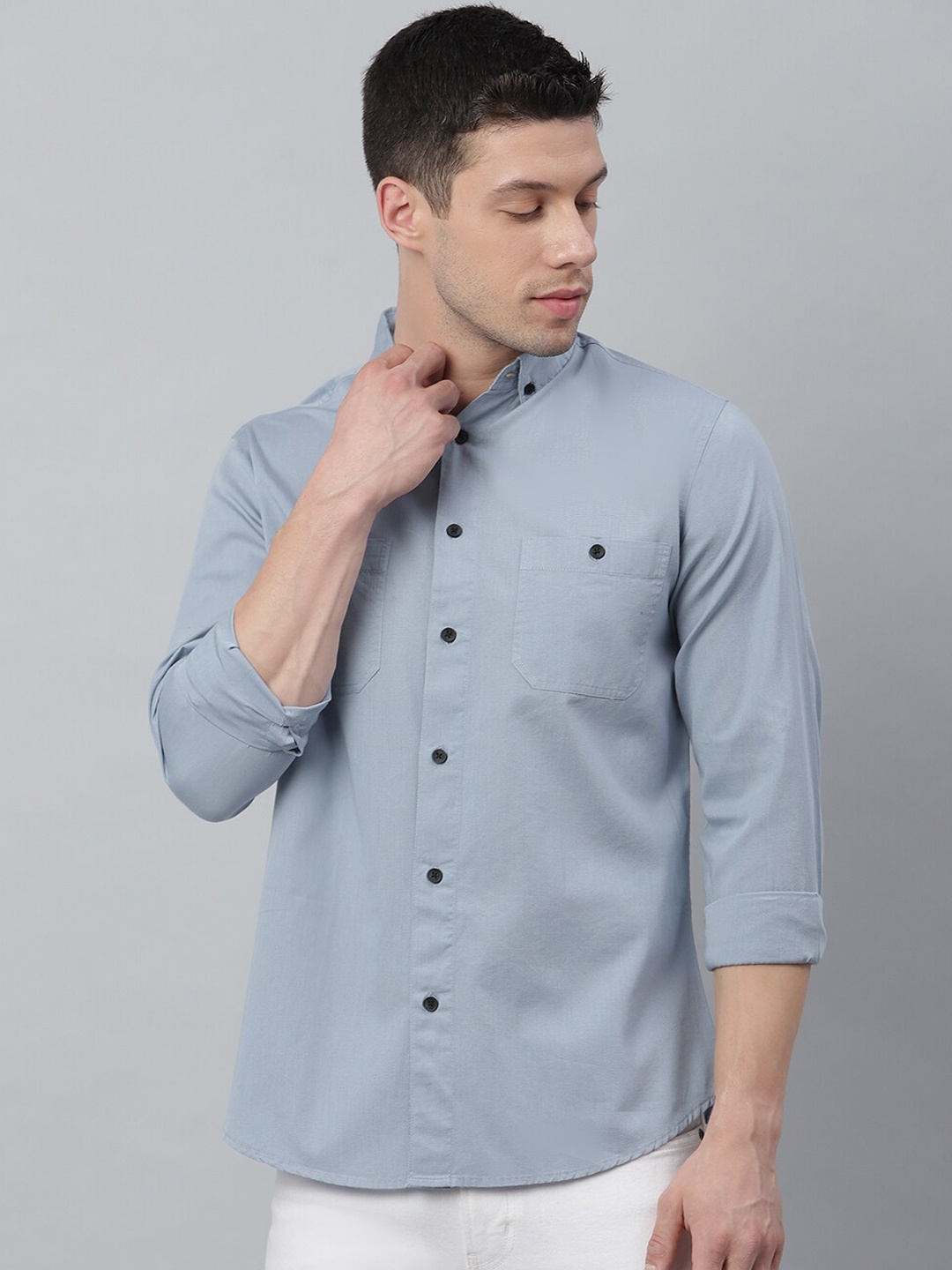 

Dennis Lingo Men Blue Slim Fit Opaque Cotton Casual Shirt