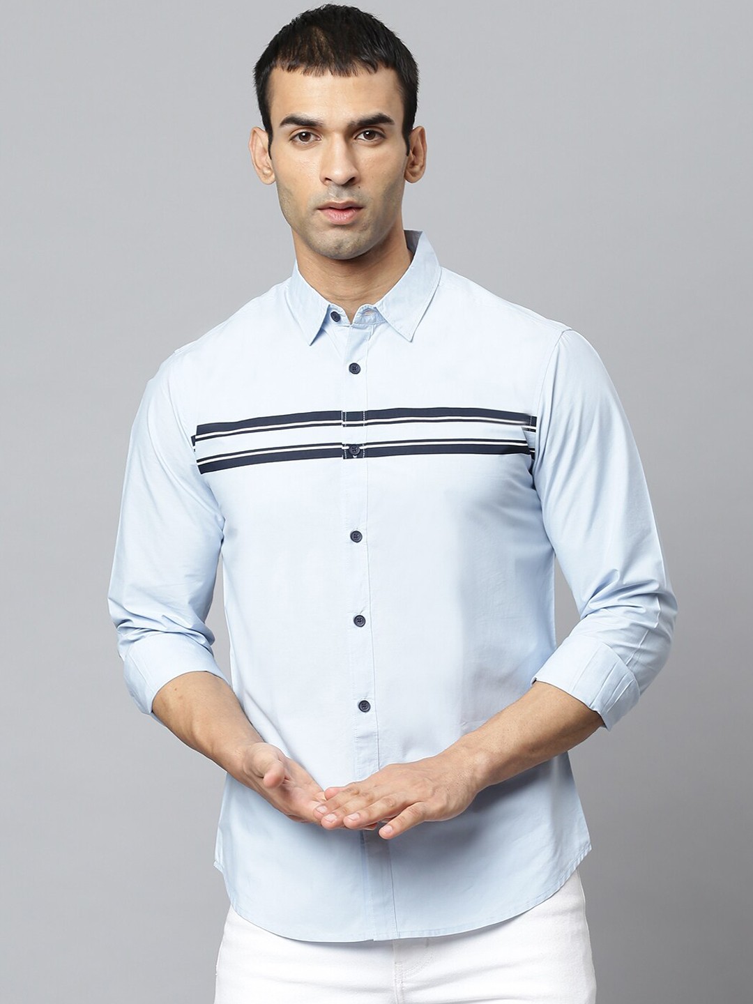 

Dennis Lingo Men Blue Slim Fit Opaque Cotton Casual Shirt