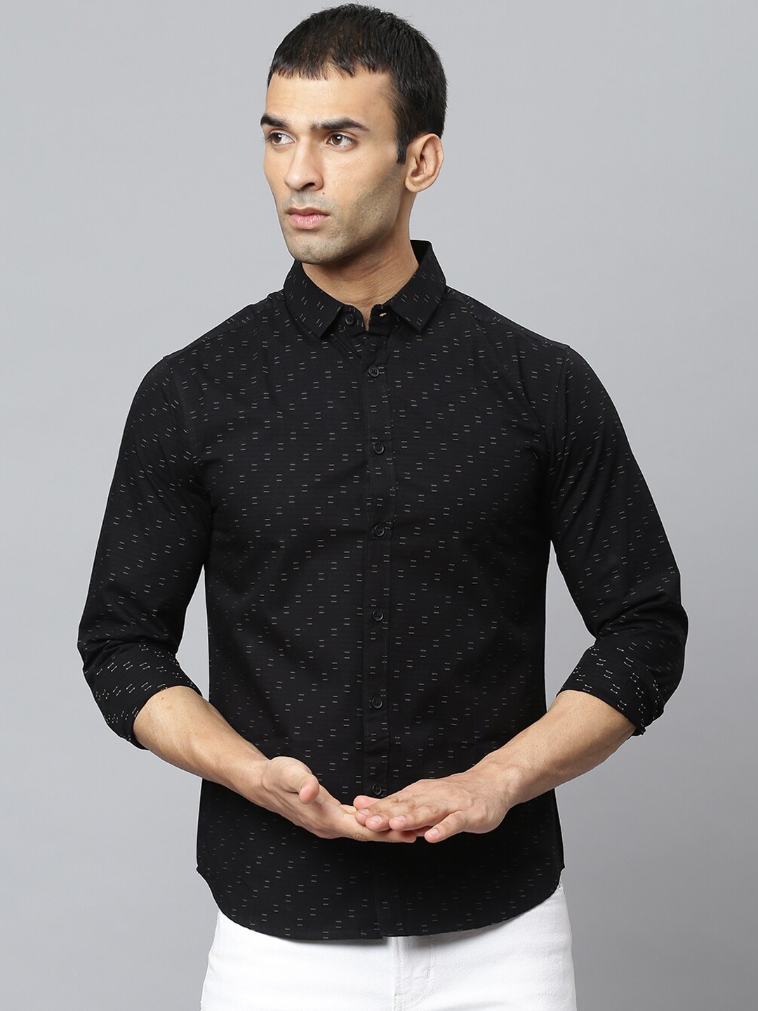 

Dennis Lingo Men Black Slim Fit Opaque Printed Cotton Casual Shirt