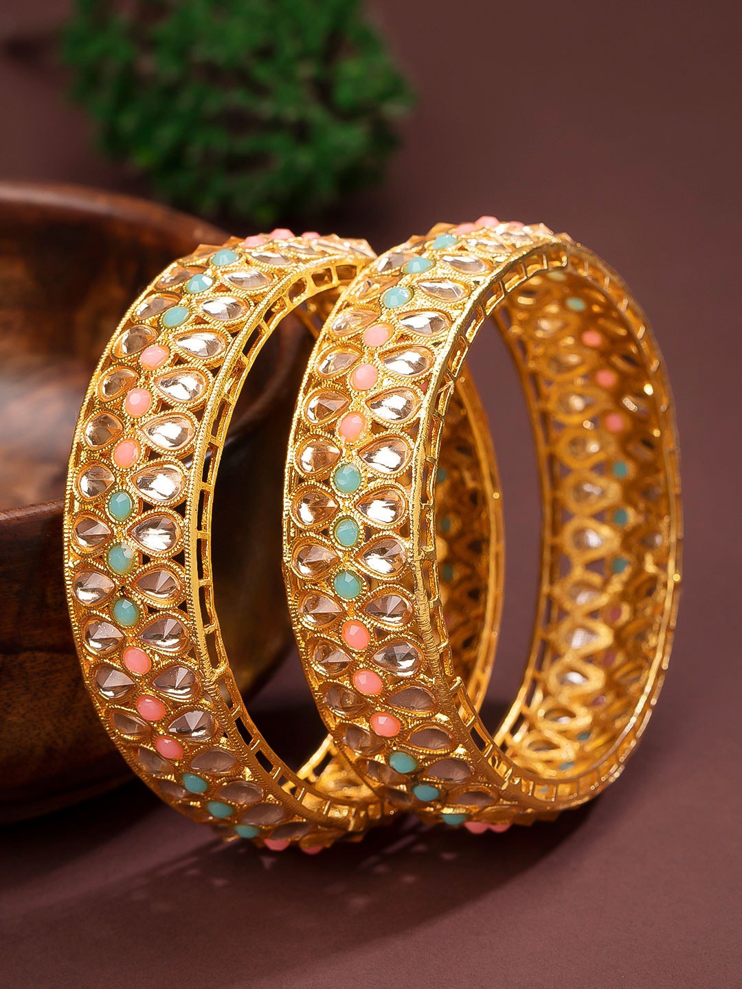 

Sukkhi Set of 2 Alloy Gold-Plated & Multi-Coloured Kundan Bangles