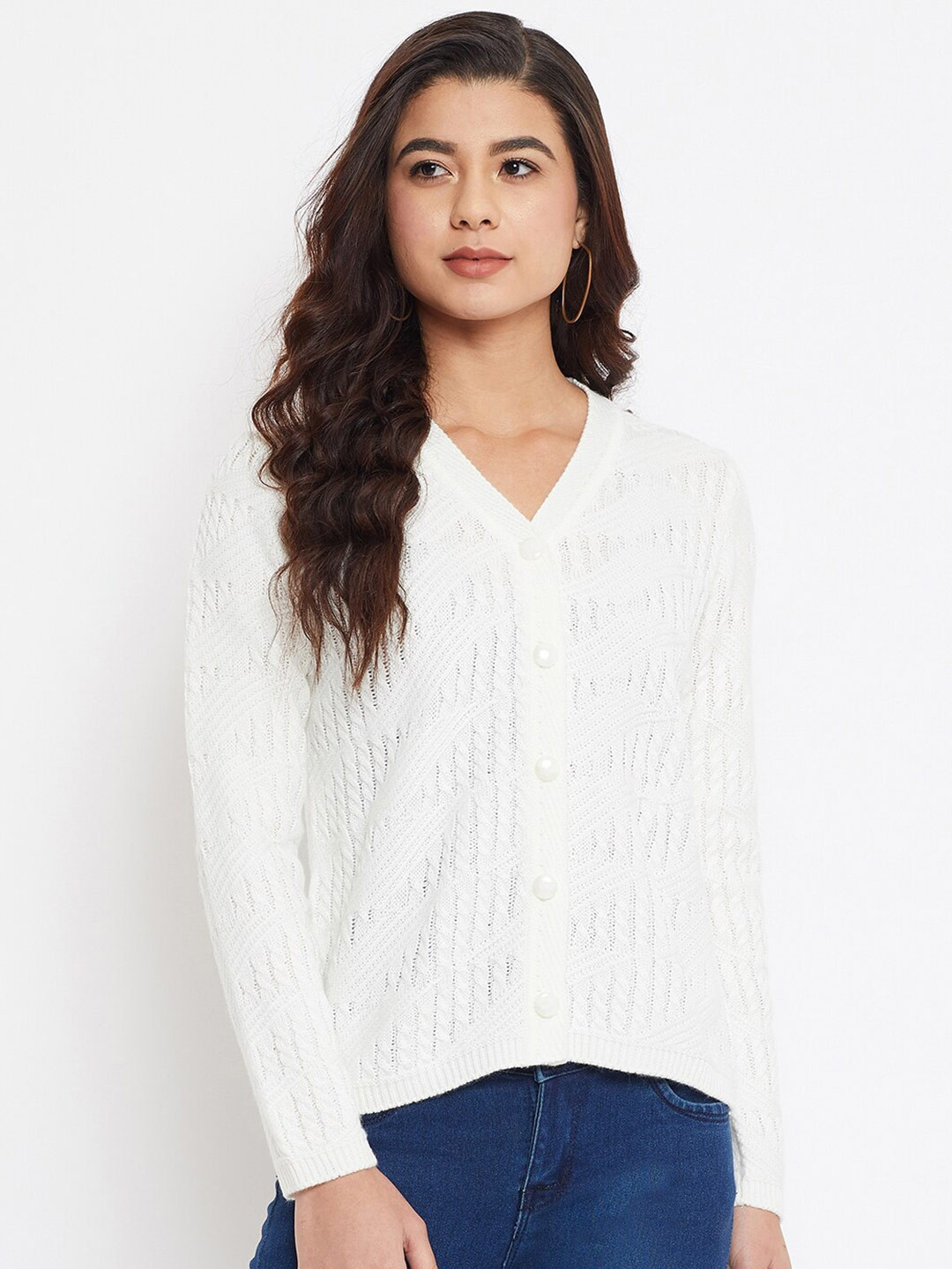 

Madame Women Off White Cable Knit Cardigan