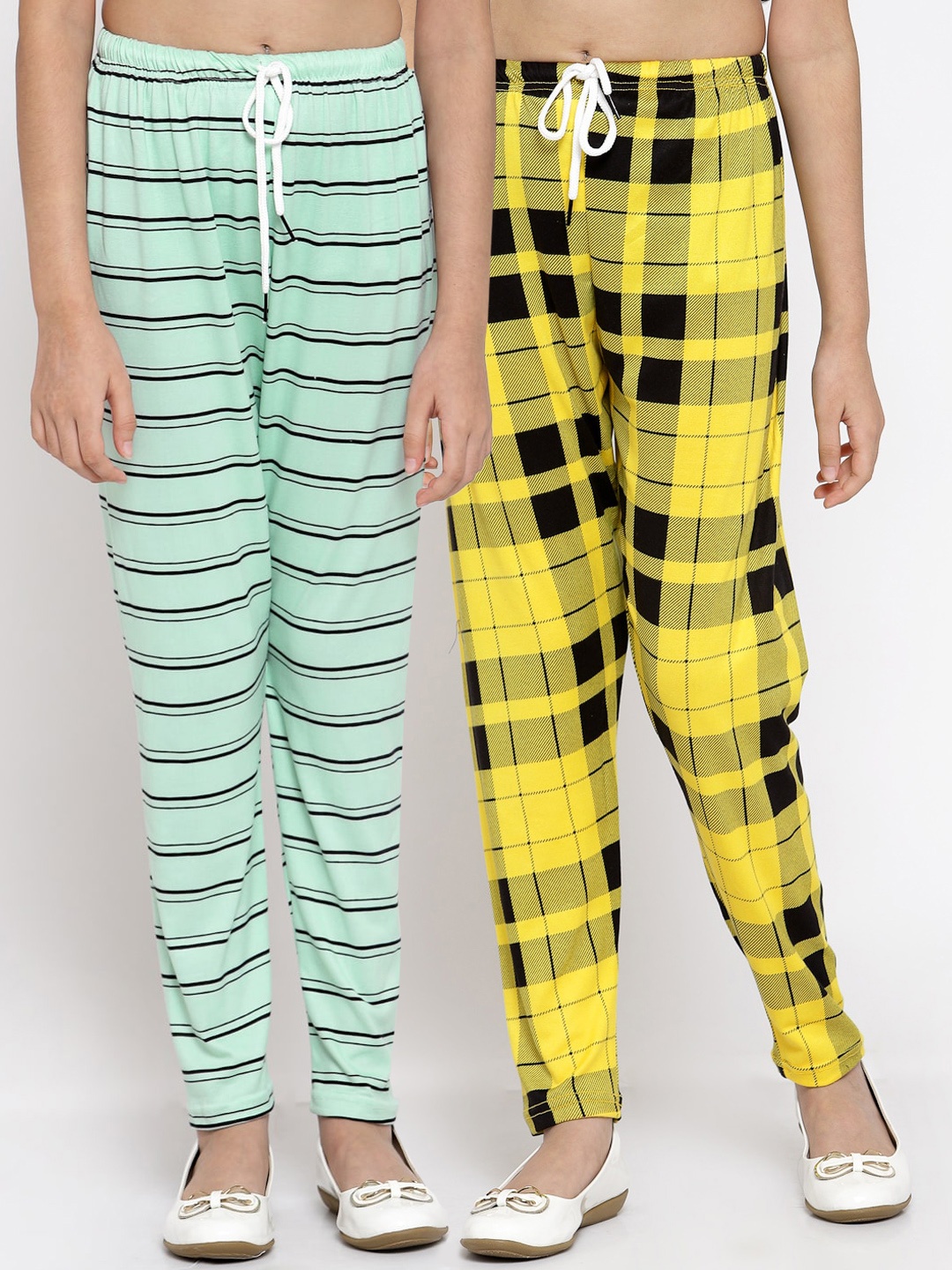 

Klotthe Kids Girls Pack of 2 Green & Yellow Printed Ankle Length Leggings