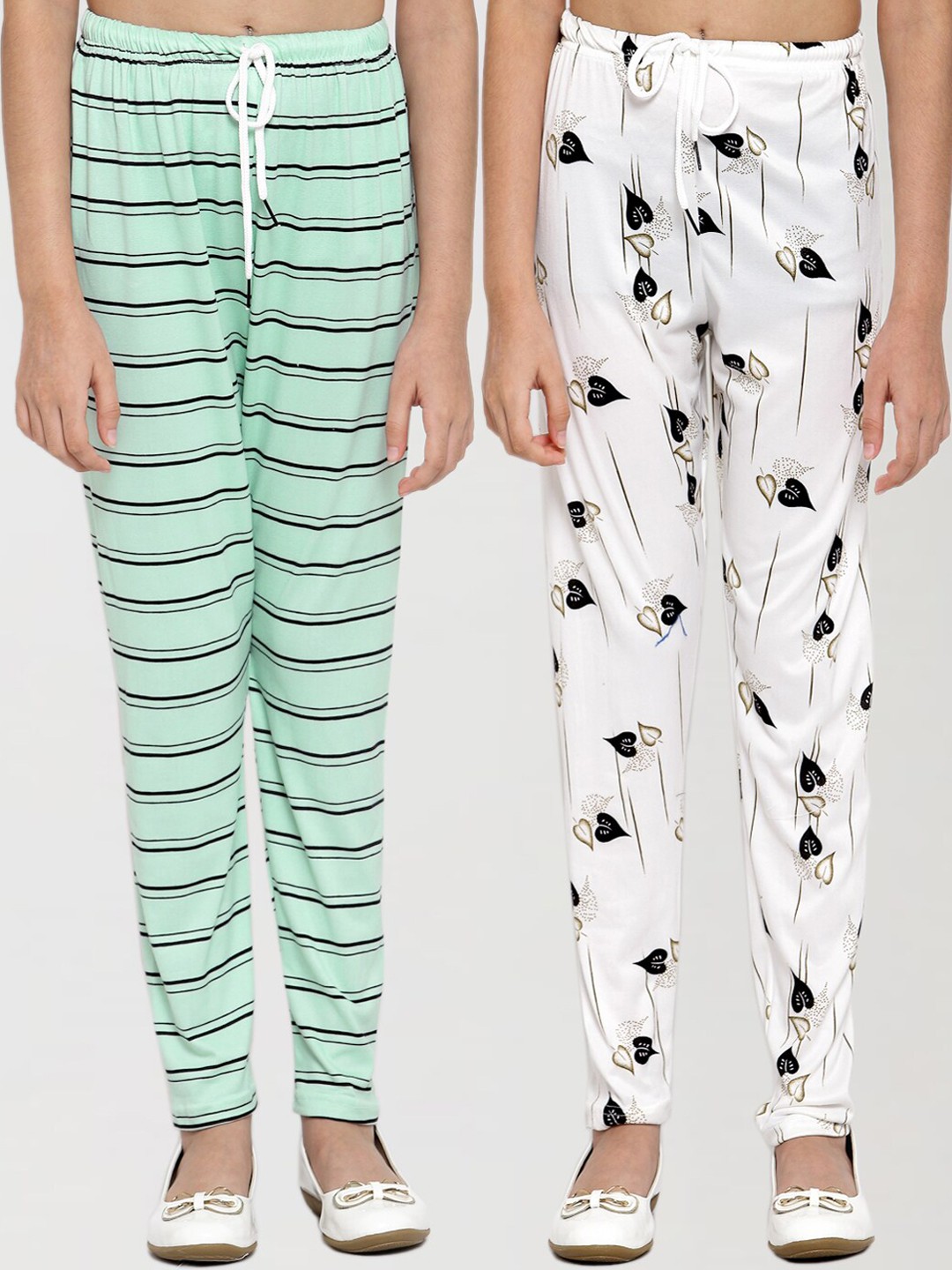 

Klotthe Kids Girls Pack of 2 Green & White Lounge Pants