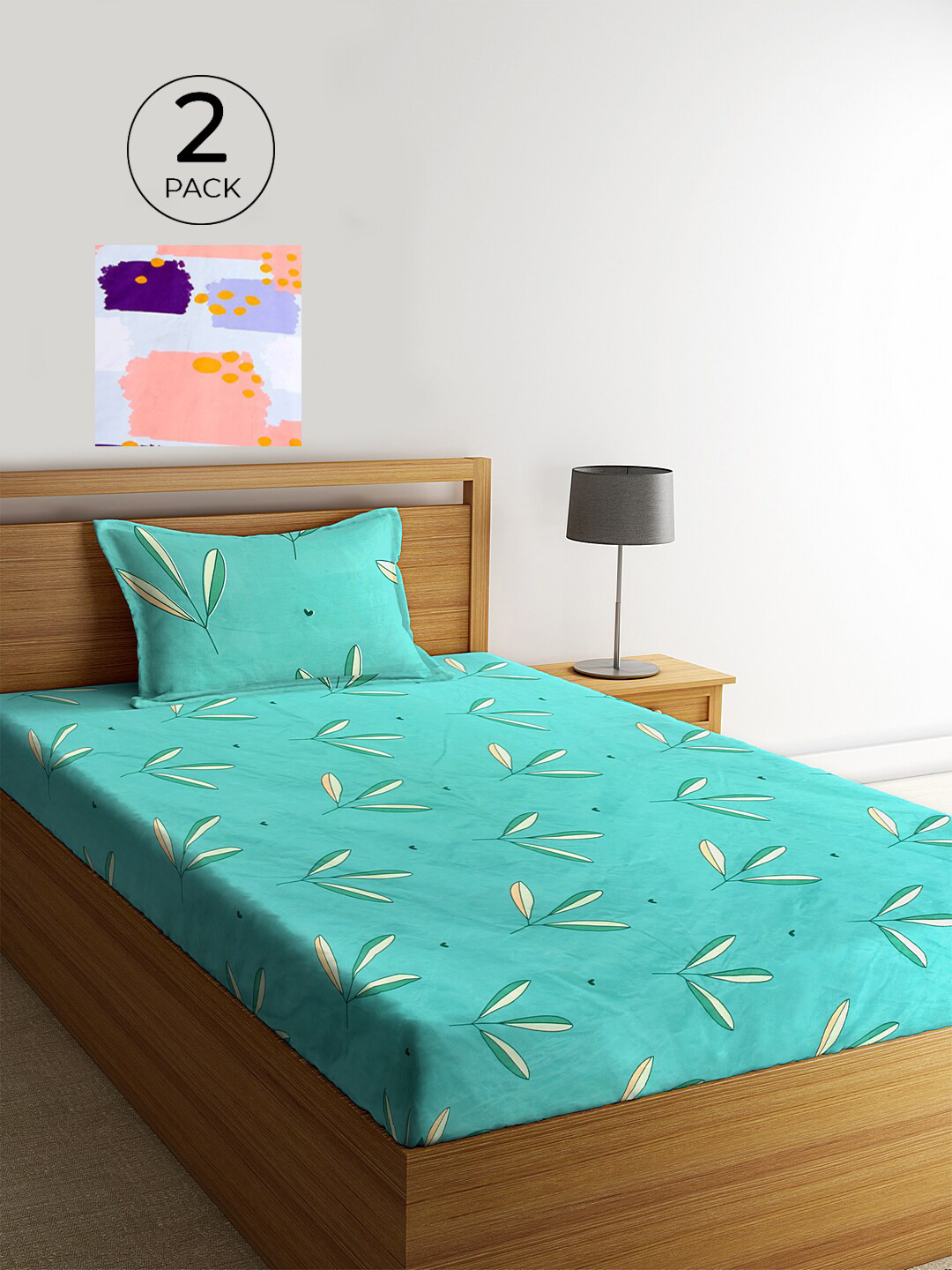 

KLOTTHE Set Of 2 Blue & Pink Floral 210 TC Single Bedsheet with 2 Pillow Covers