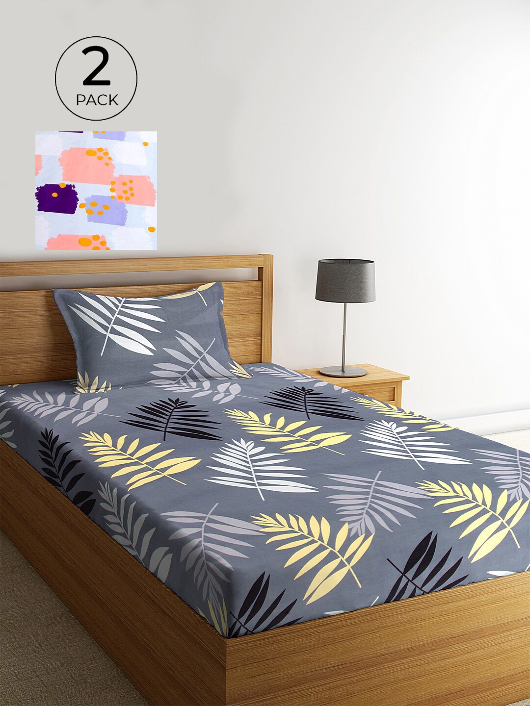 

KLOTTHE Set Of 2 Grey & Pink Floral 210 TC Single Bedsheet with 2 Pillow Covers