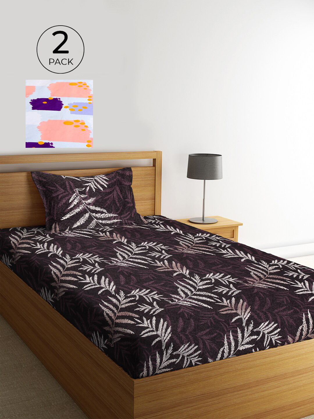 

KLOTTHE Set Of 2 Pink & Brown Floral 210 TC Single Bedsheet with 2 Pillow Covers