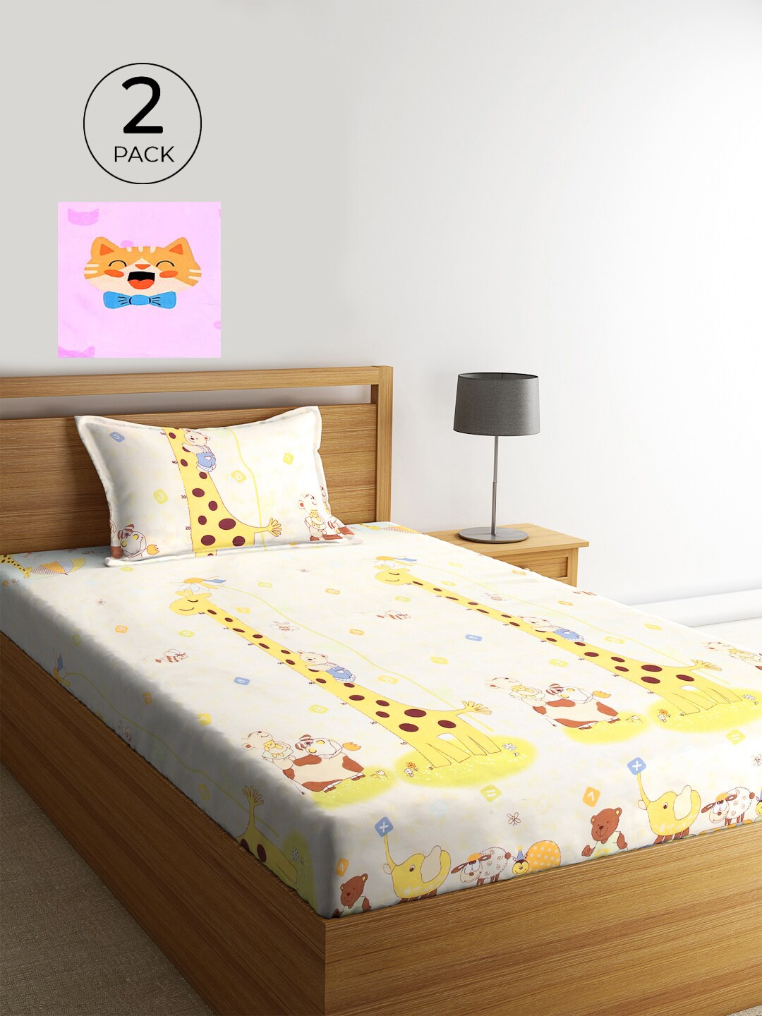 

KLOTTHE Set Of 2 White & Pink 210 TC Single Bedsheet with 2 Pillow Covers