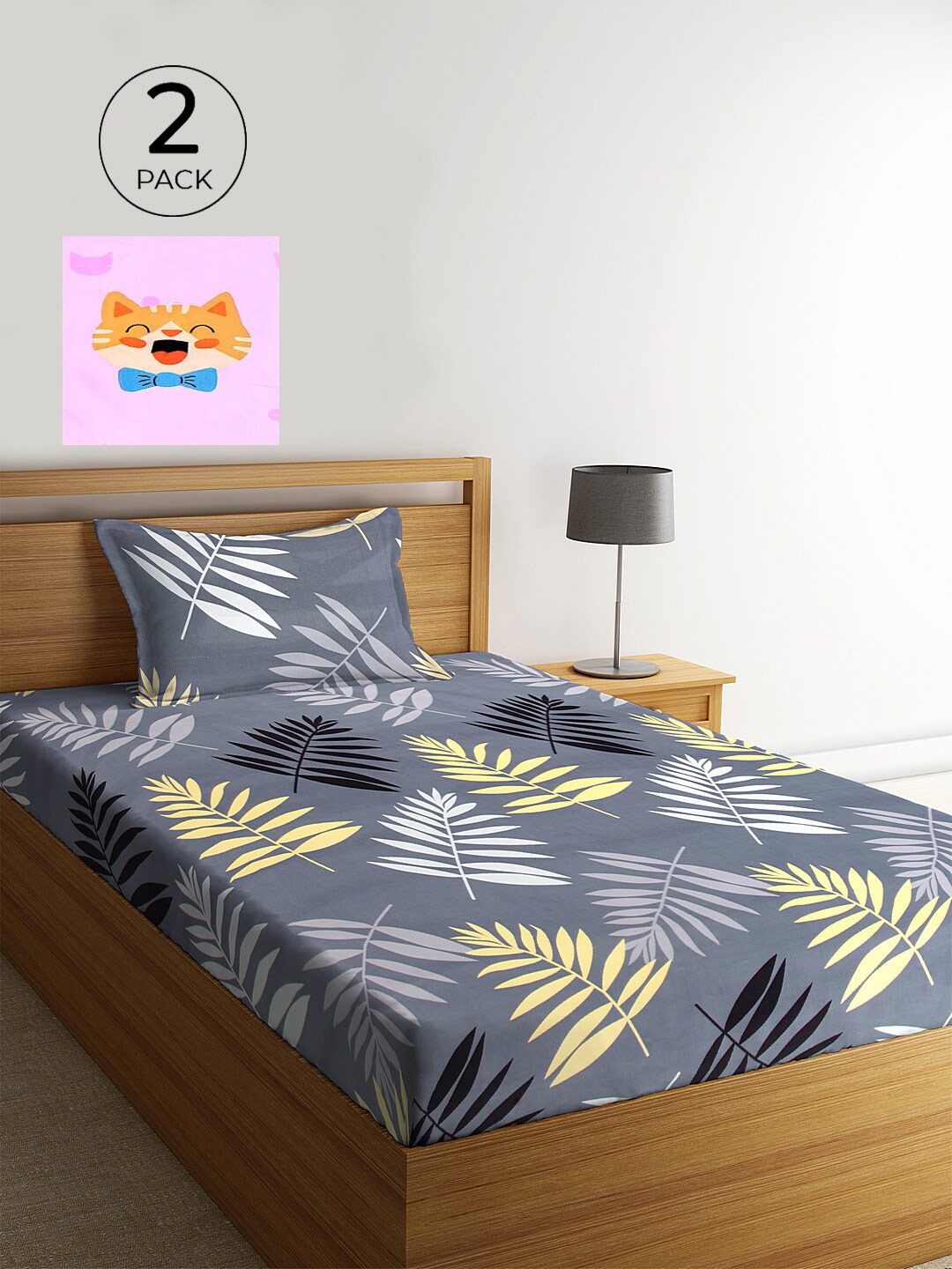 

KLOTTHE Set Of 2 Pink & Grey Floral 210 TC Single Bedsheet with 2 Pillow Covers