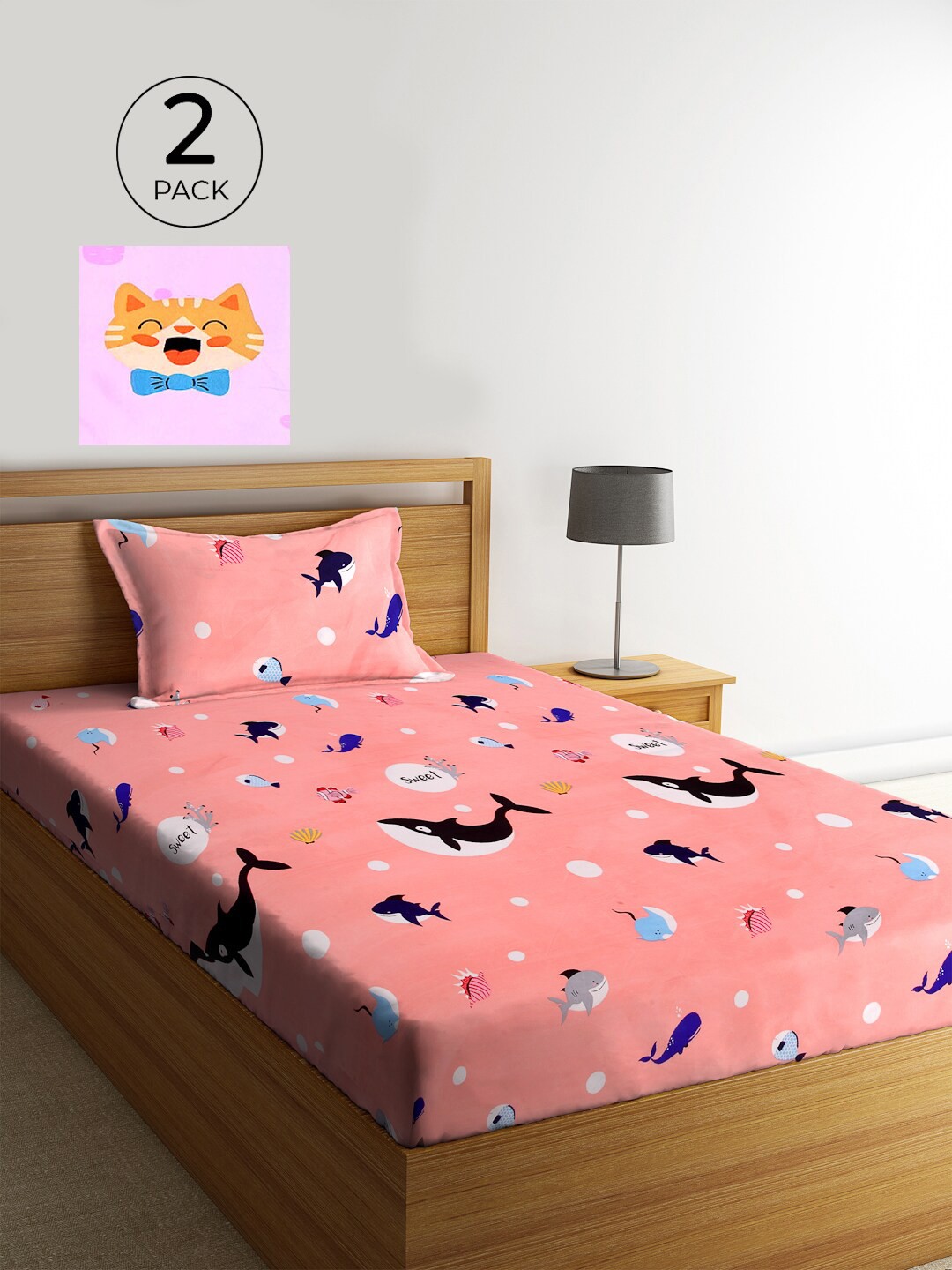 

KLOTTHE Set Of 2 Pink & Coral 210 TC Single Bedsheet with 2 Pillow Covers