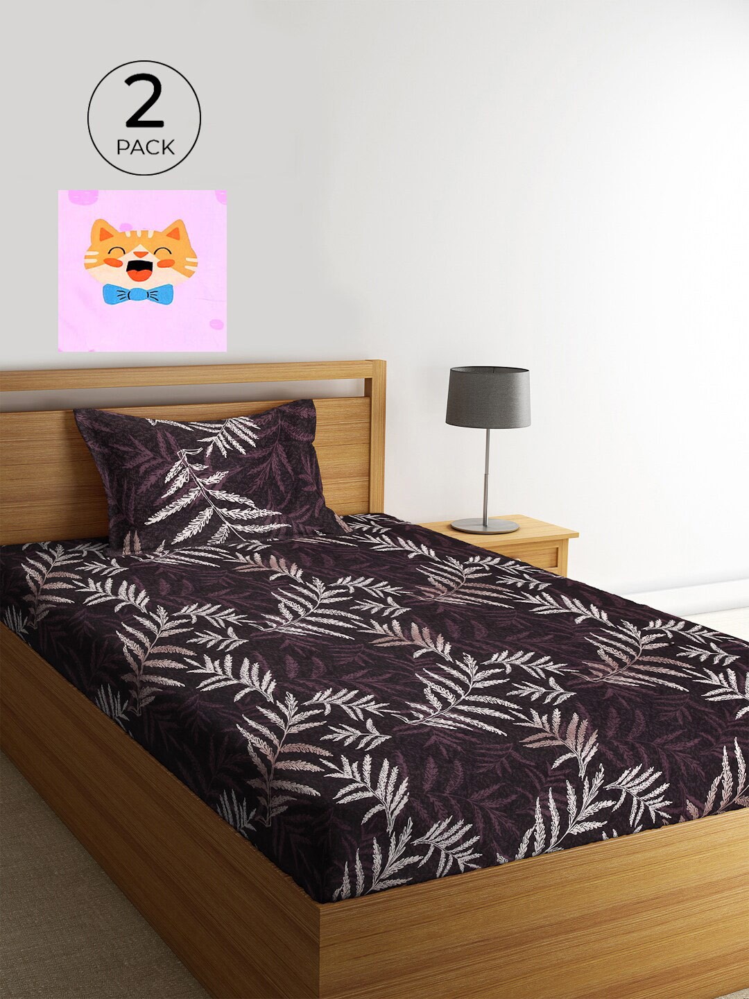 

KLOTTHE Set Of 2 Pink & Brown Floral 210 TC Single Bedsheet with 2 Pillow Covers