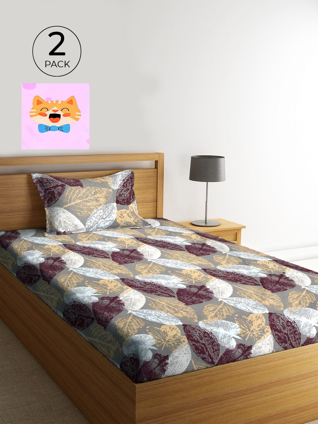 

KLOTTHE Set Of 2 Pink & Grey Floral 210 TC Single Bedsheet with 2 Pillow Covers