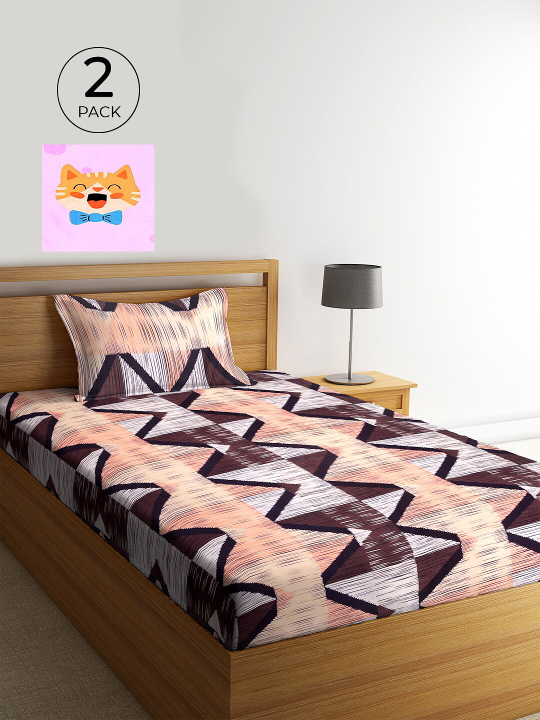 

KLOTTHE Set of 2 Brown & Pink Geometric 210 TC Single Bedsheets with 2 Pillow Covers