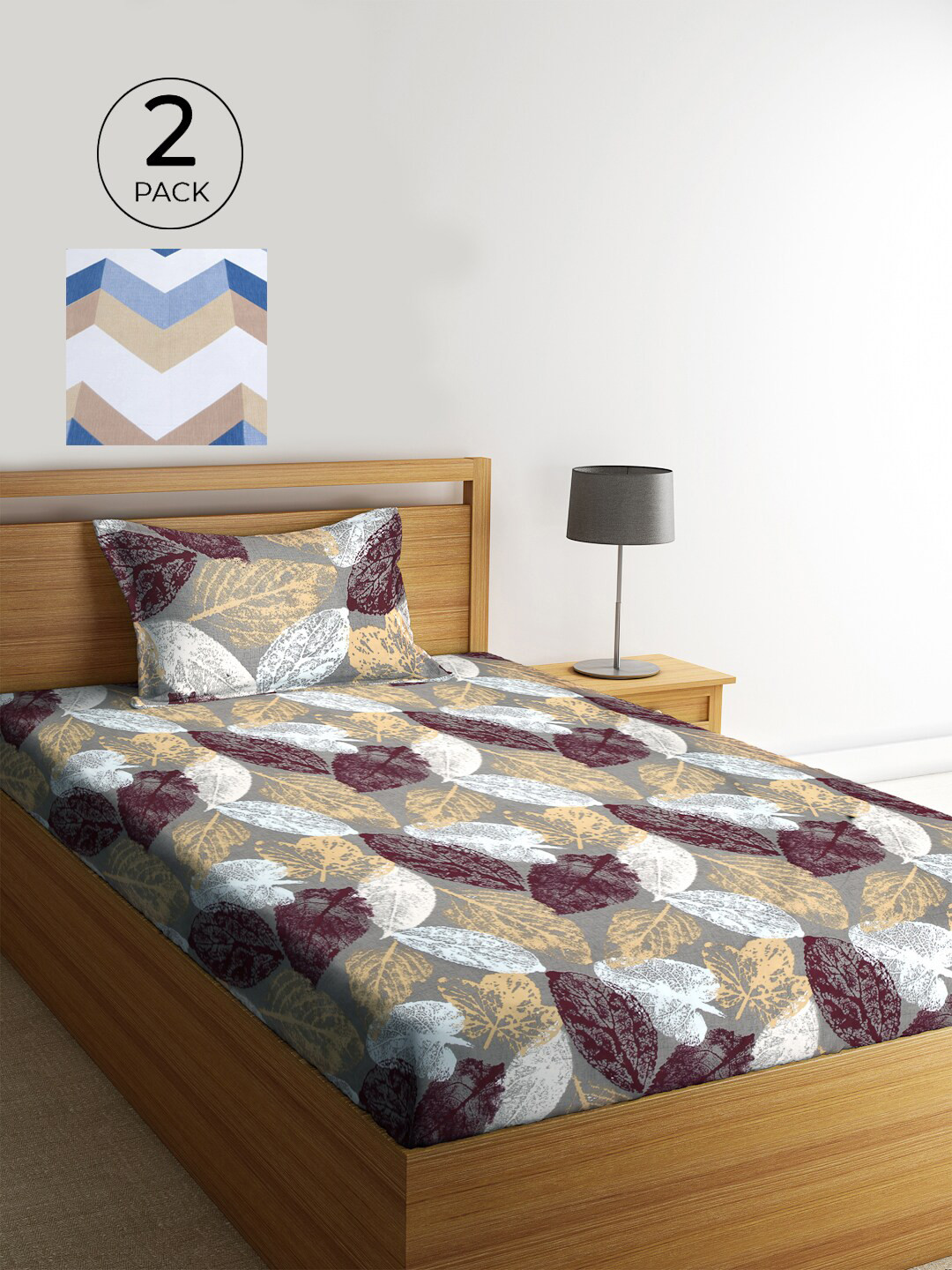 

KLOTTHE Set of 2 Grey & White Floral 210 TC Single Bedsheets with 2 Pillow Covers