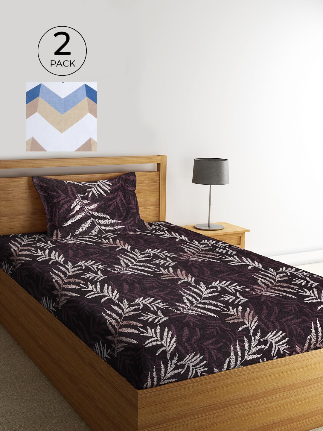 

KLOTTHE Set of 2 Brown & White Floral 210 TC Single Bedsheets with 2 Pillow Covers