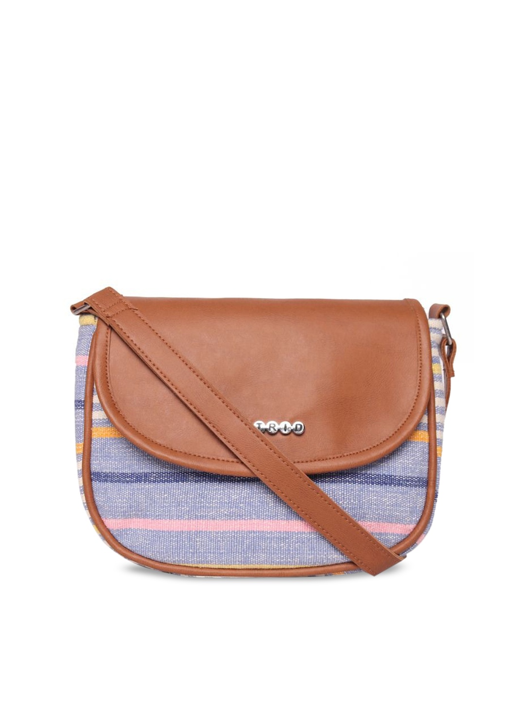 

ASTRID Blue and Brown Striped Structured Sling Bag