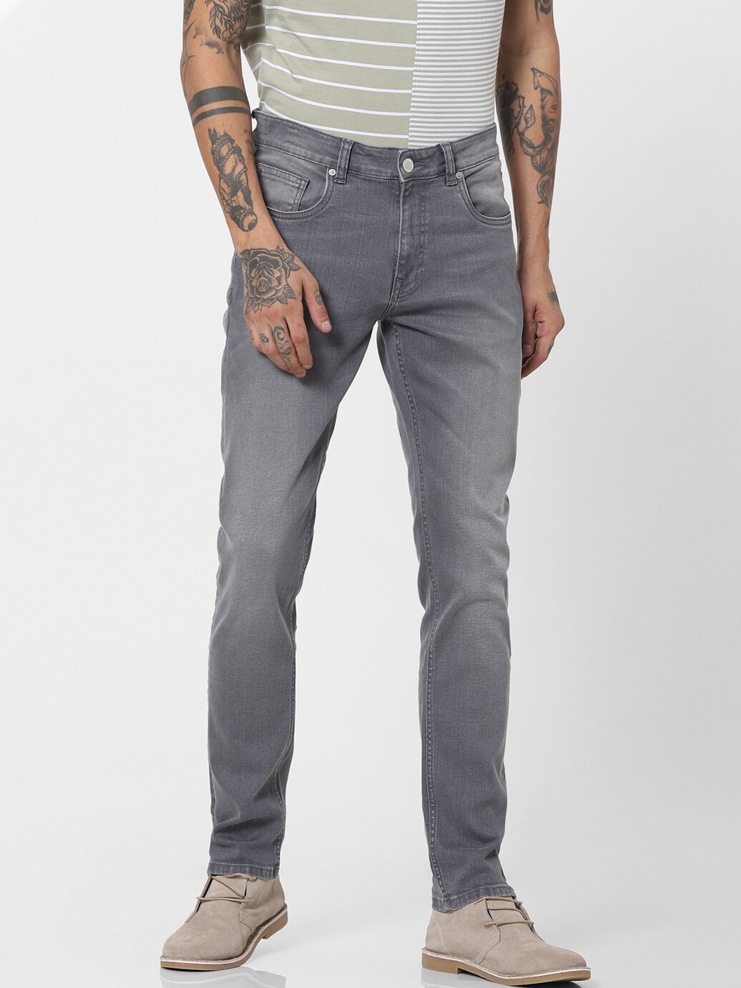 

Jack & Jones Men Grey Skinny Fit Low-Rise Light Fade Jeans