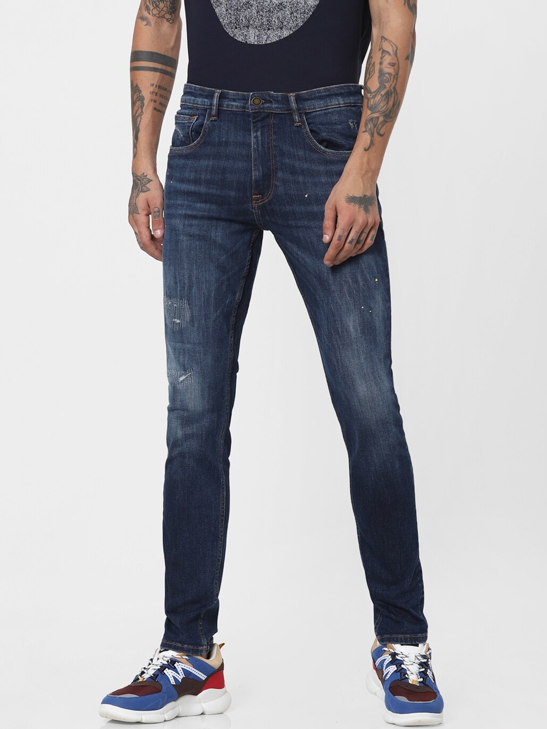 

Jack & Jones Men Blue Skinny Fit Low-Rise Mildly Distressed Heavy Fade Jeans