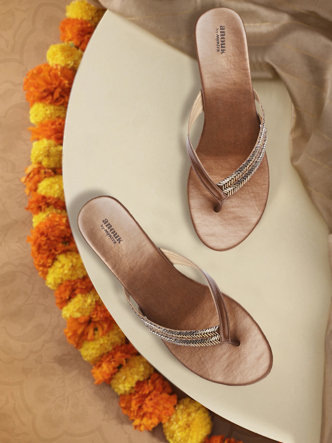 

Anouk Bronze-Toned Embellished Open-Toe Wedges