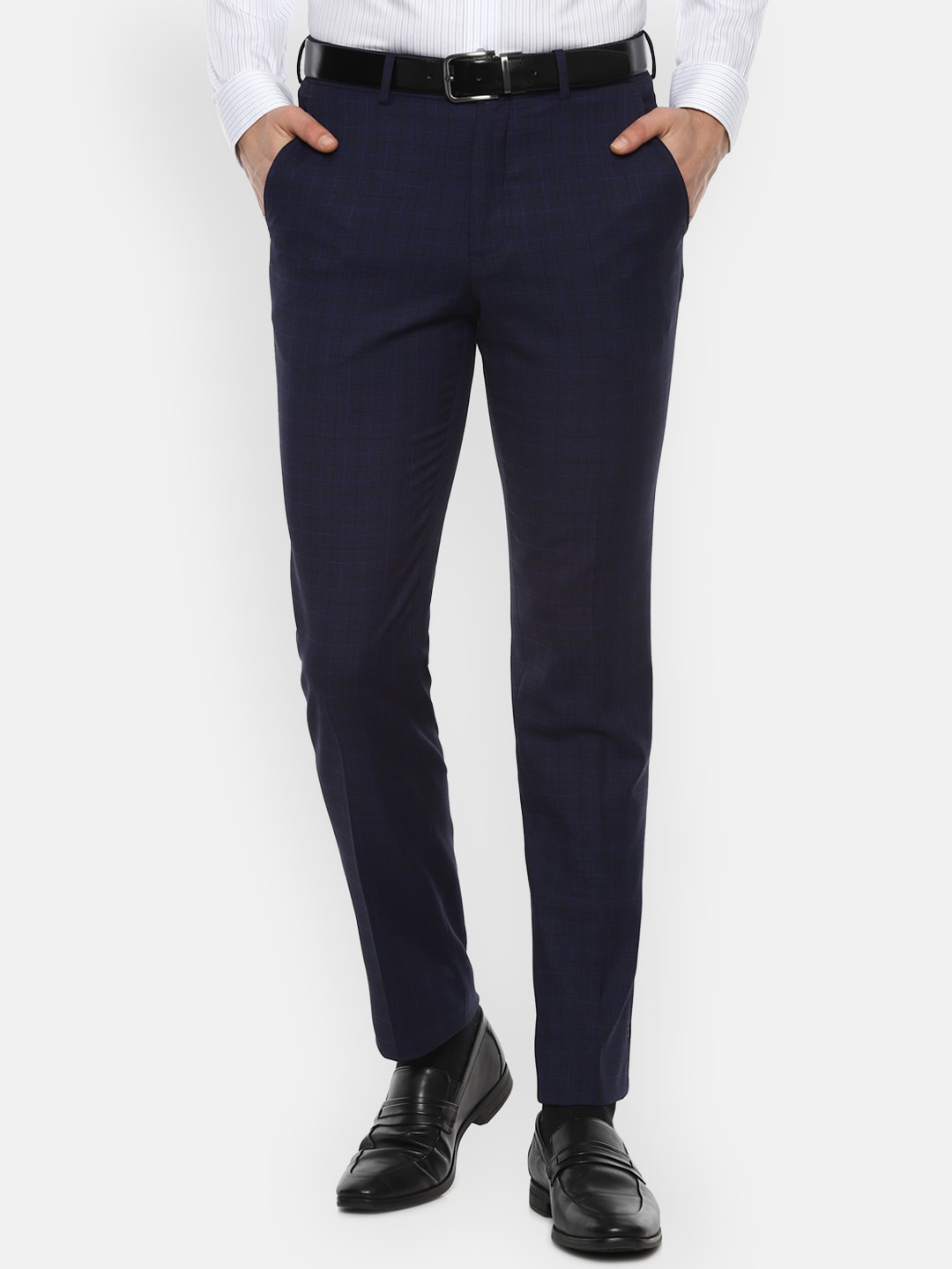 

Louis Philippe Men Navy Blue Checked Slim Fit Formal Trousers