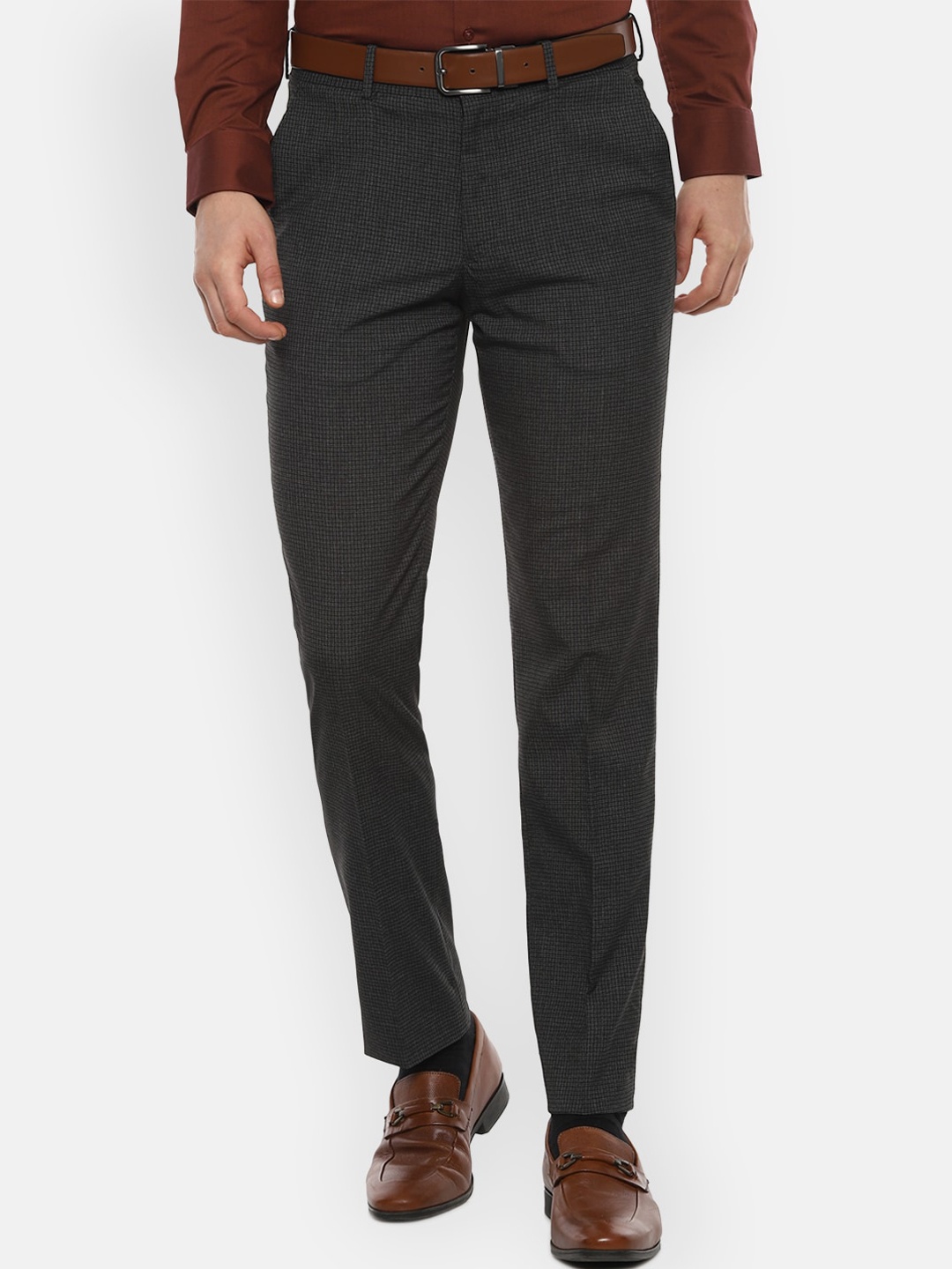 

Louis Philippe Men Grey Textured Slim Fit Formal Trousers