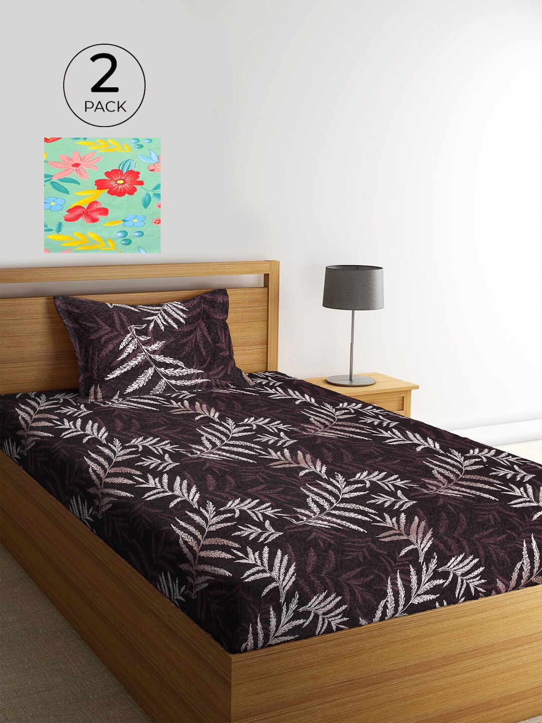 

KLOTTHE Unisex Set of 2 Printed Single Bedsheet with 2 Pillow Covers, Brown
