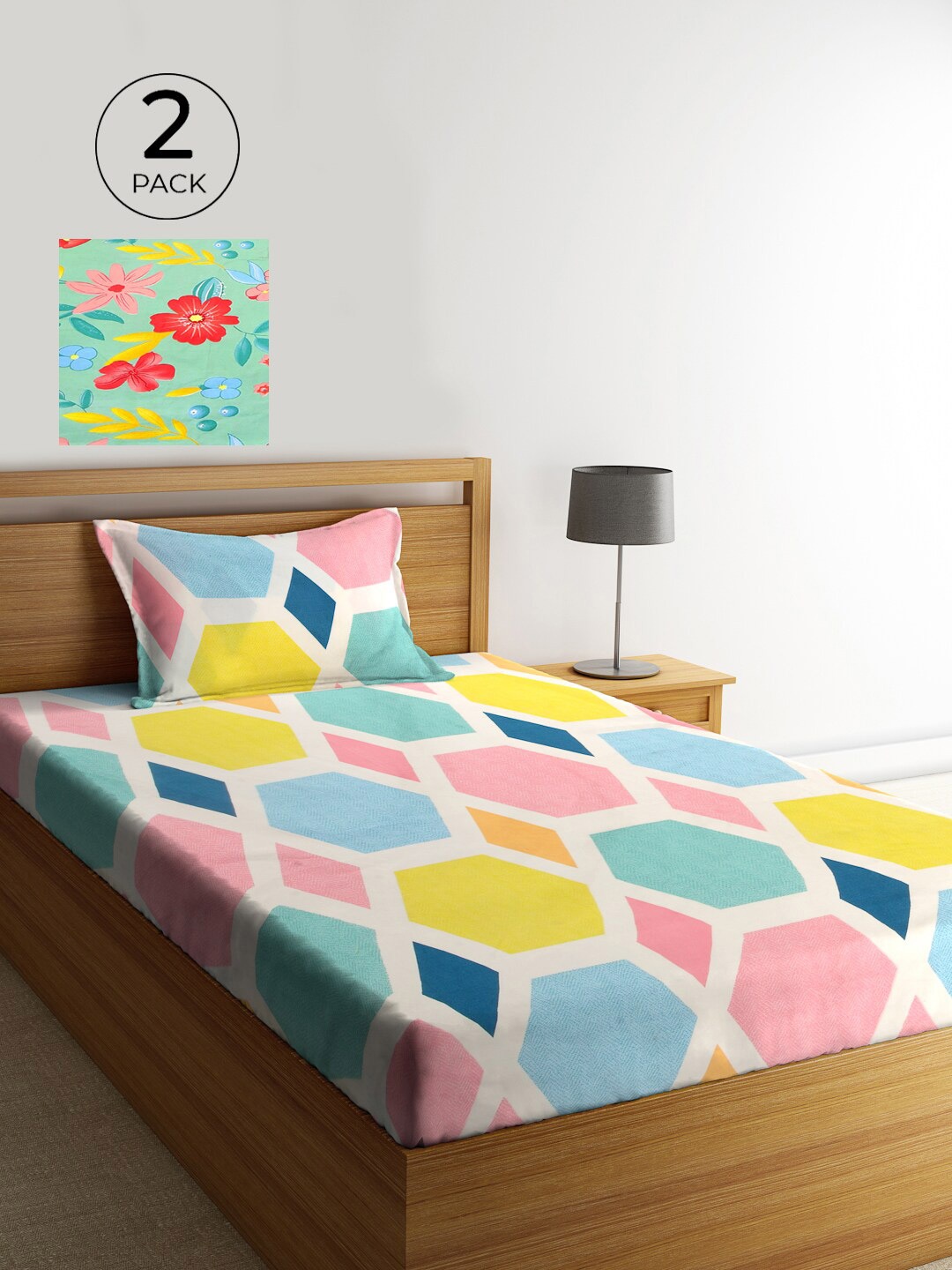 

KLOTTHE Unisex Set of 2 Printed Single Bedsheet with 2 Pillow Covers, Pink