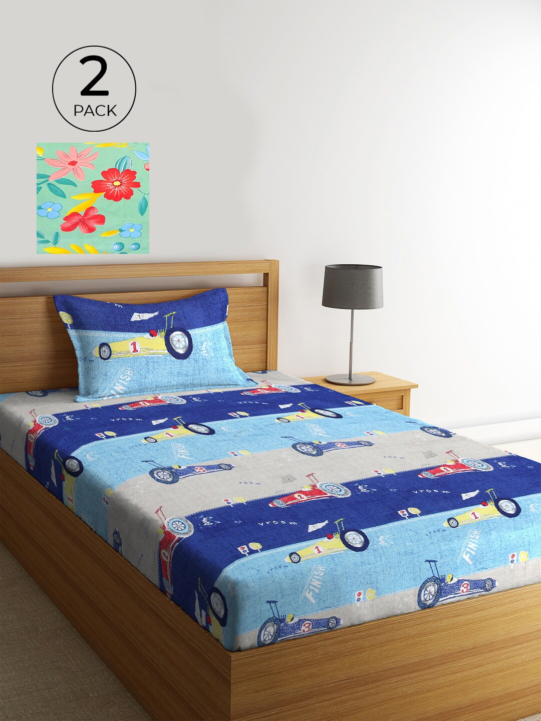 

KLOTTHE Unisex Set of 2 Printed Single Bedsheet with 2 Pillow Covers, Blue