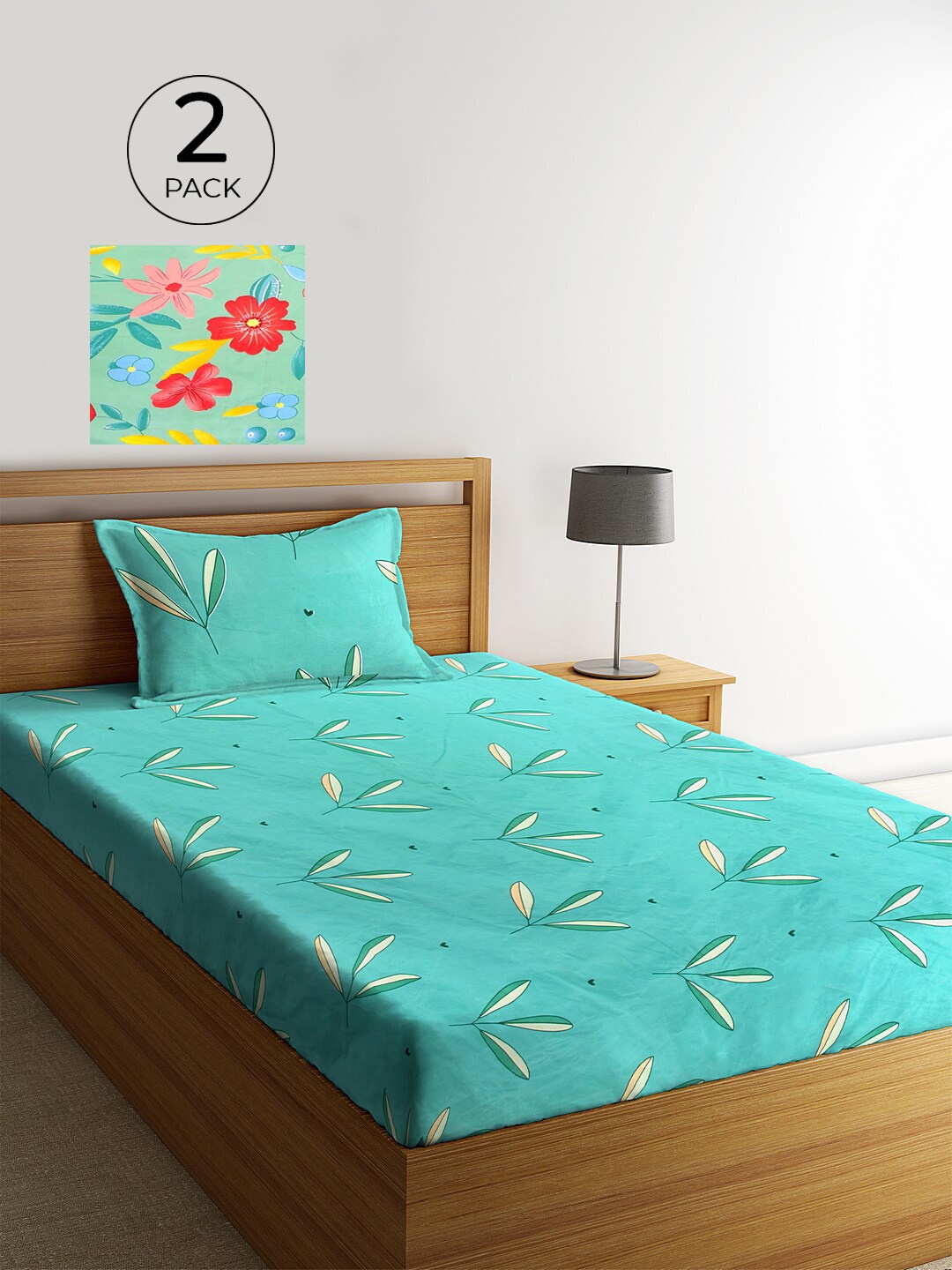 

KLOTTHE Unisex Set of 2 Printed Single Bedsheet with 2 Pillow Covers, Blue