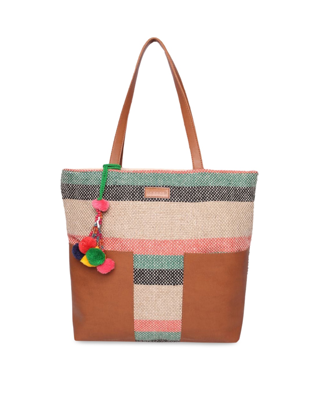 

ASTRID Brown & off White Colourblocked Shopper Tote Bag