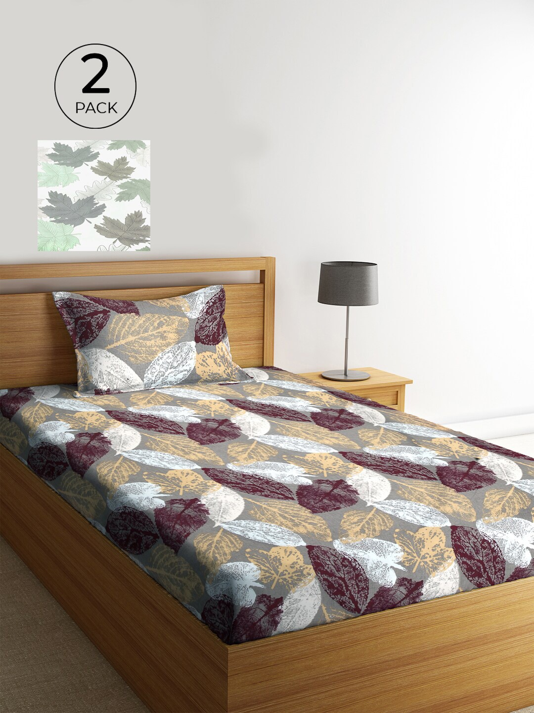 

KLOTTHE Unisex Set of 2 Printed Single Bedsheet with 2 Pillow Covers, White