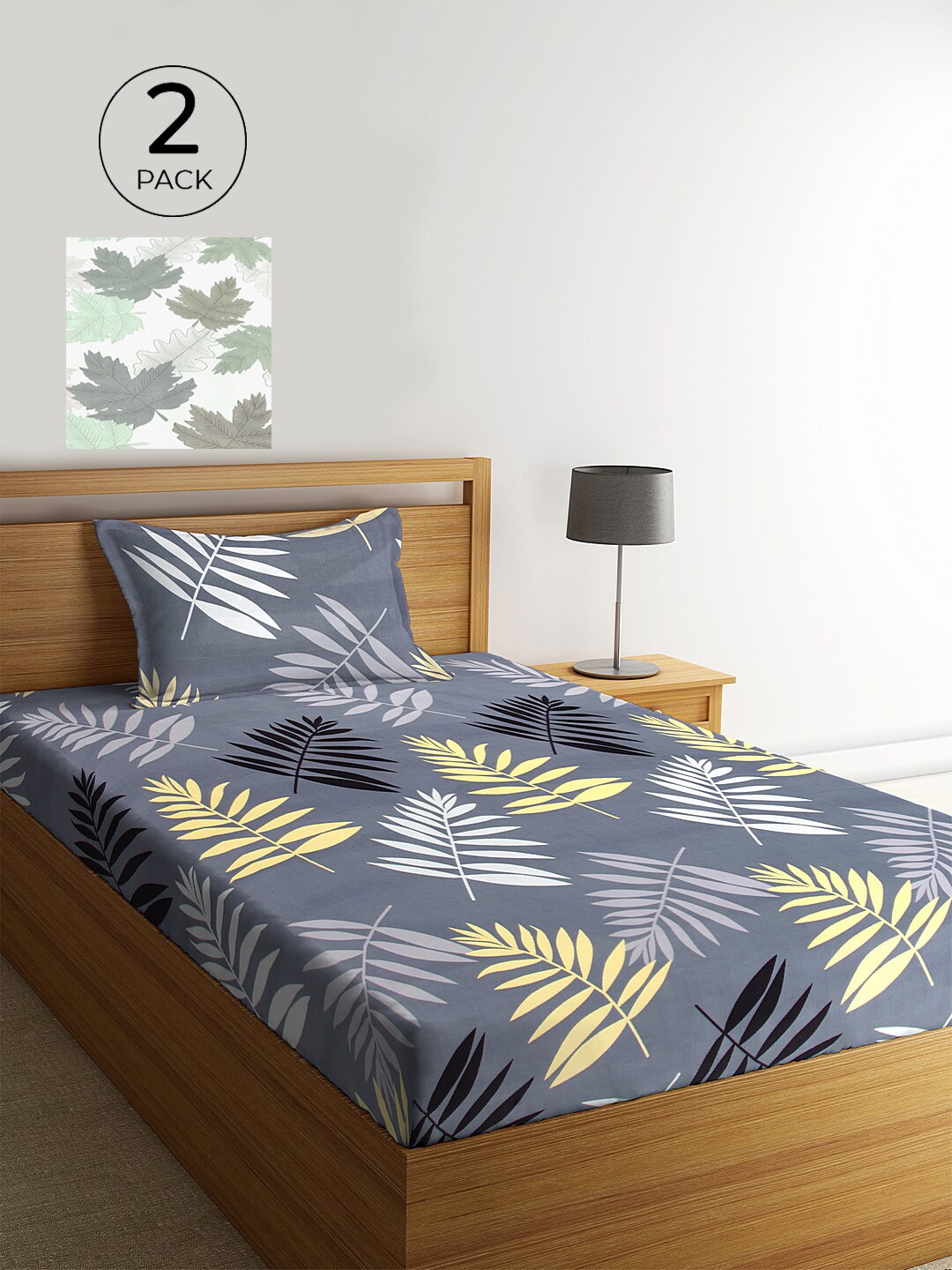 

KLOTTHE Unisex Set of 2 Printed Single Bedsheet with 2 Pillow Covers, Grey