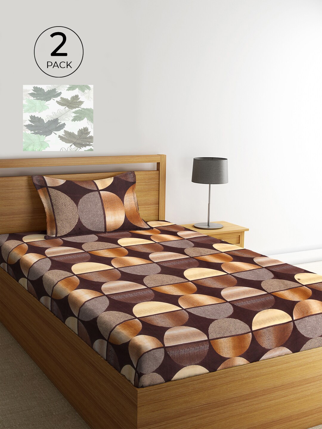 

KLOTTHE Unisex Set of 2 Printed Single Bedsheet with 2 Pillow Covers, Brown