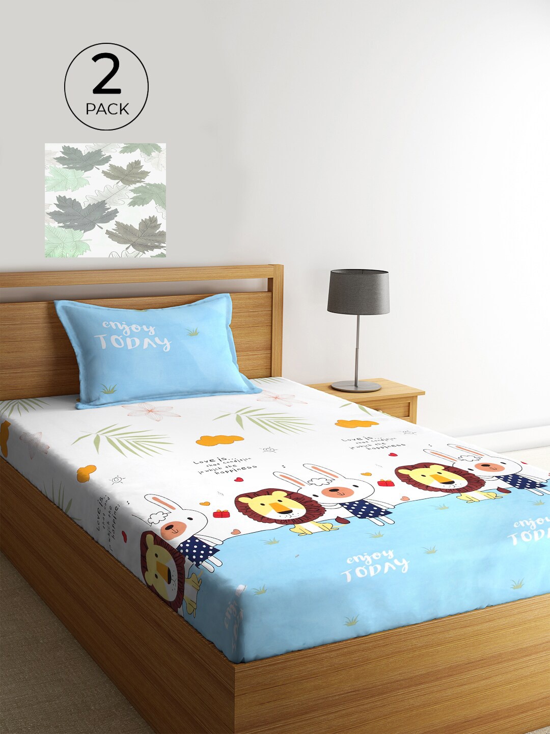 

KLOTTHE Unisex Set of 2 Printed Single Bedsheet with 2 Pillow Covers, Blue