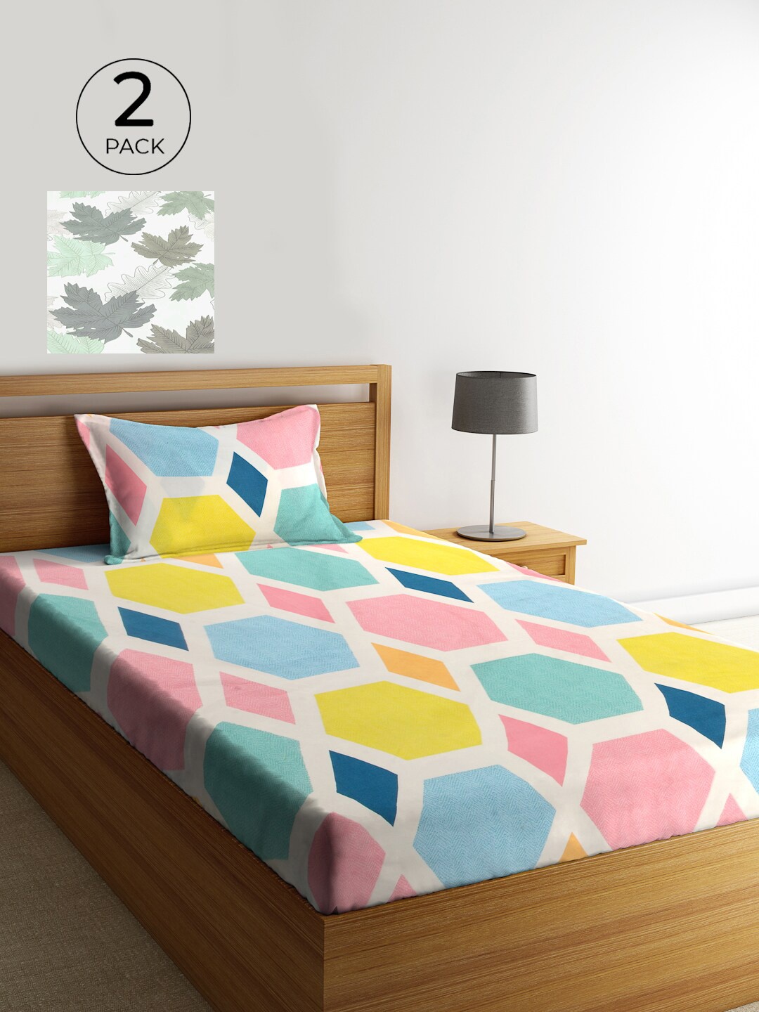 

KLOTTHE Unisex Set of 2 Printed Single Bedsheet with 2 Pillow Covers, White