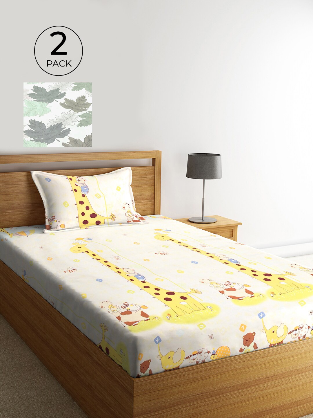 

KLOTTHE Unisex Set of 2 Printed Single Bedsheet with 2 Pillow Covers, White