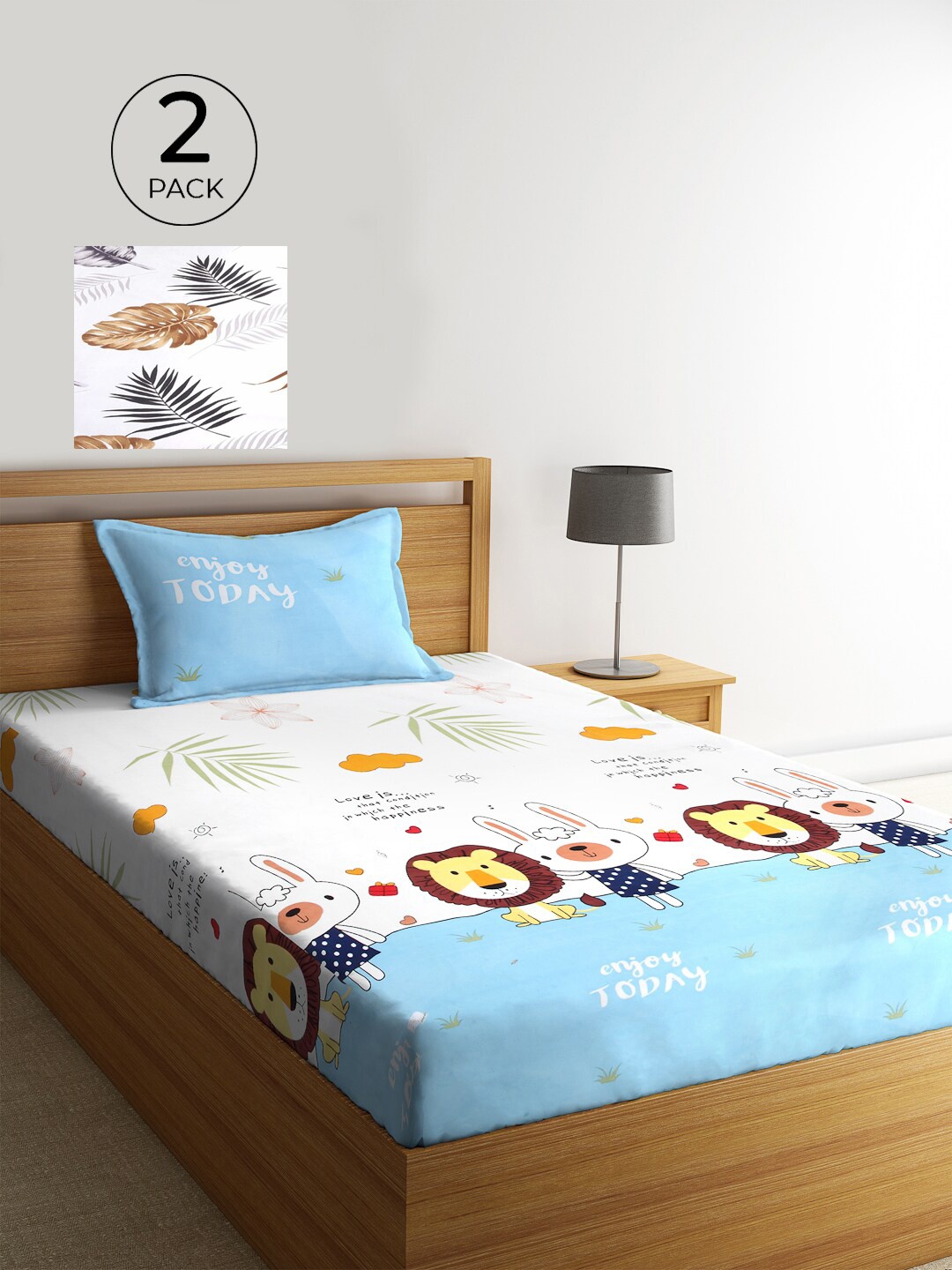 

KLOTTHE Unisex Set of 2 Printed Single Bedsheet with 2 Pillow Covers, White